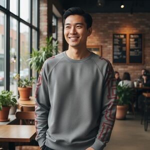 Topman Charcoal Crewneck Sweatshirt‎ with Burgundy Highlights Size Large